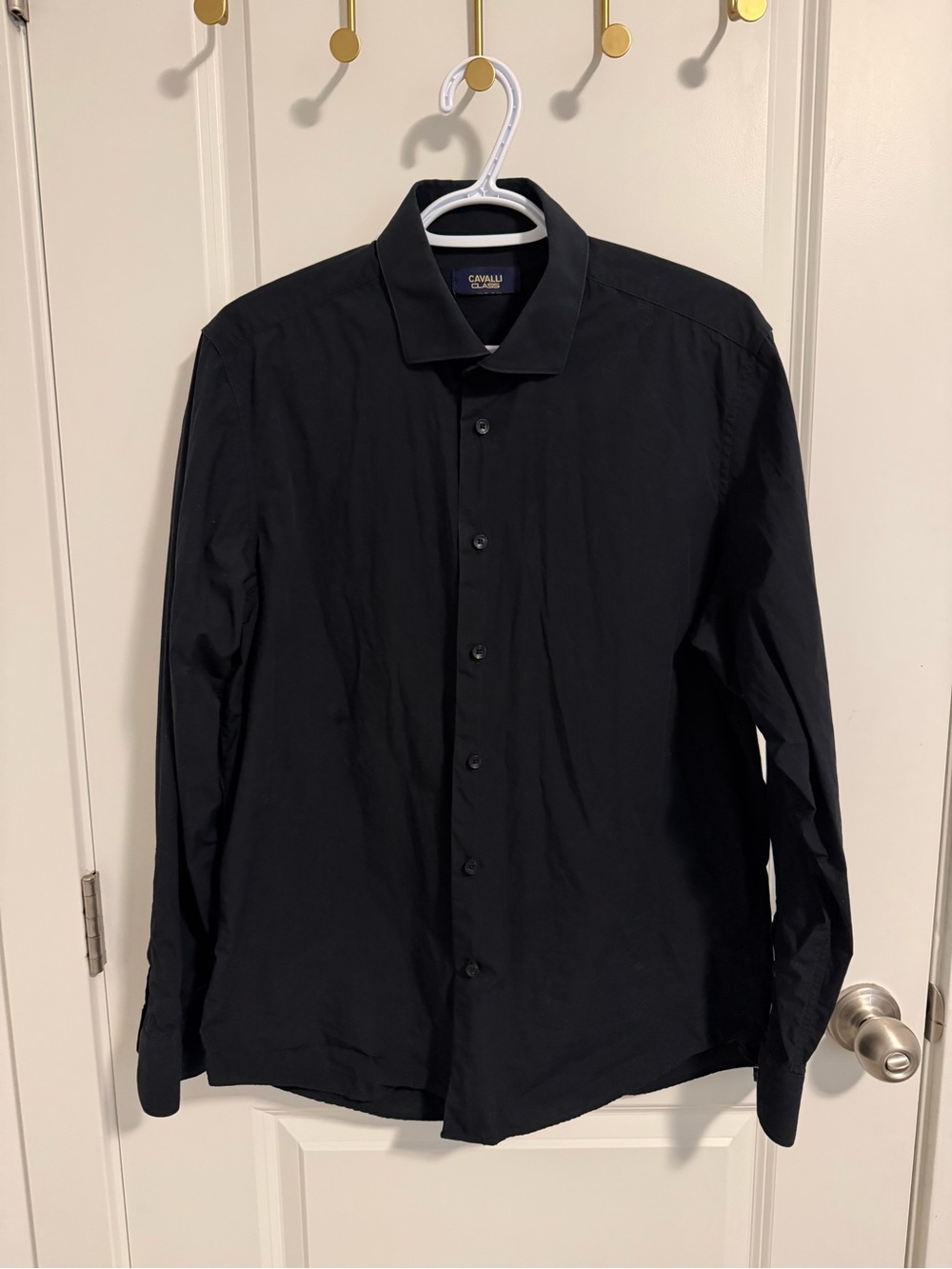 Roberto Cavalli Men’s Black Button-Down Dress Shirt